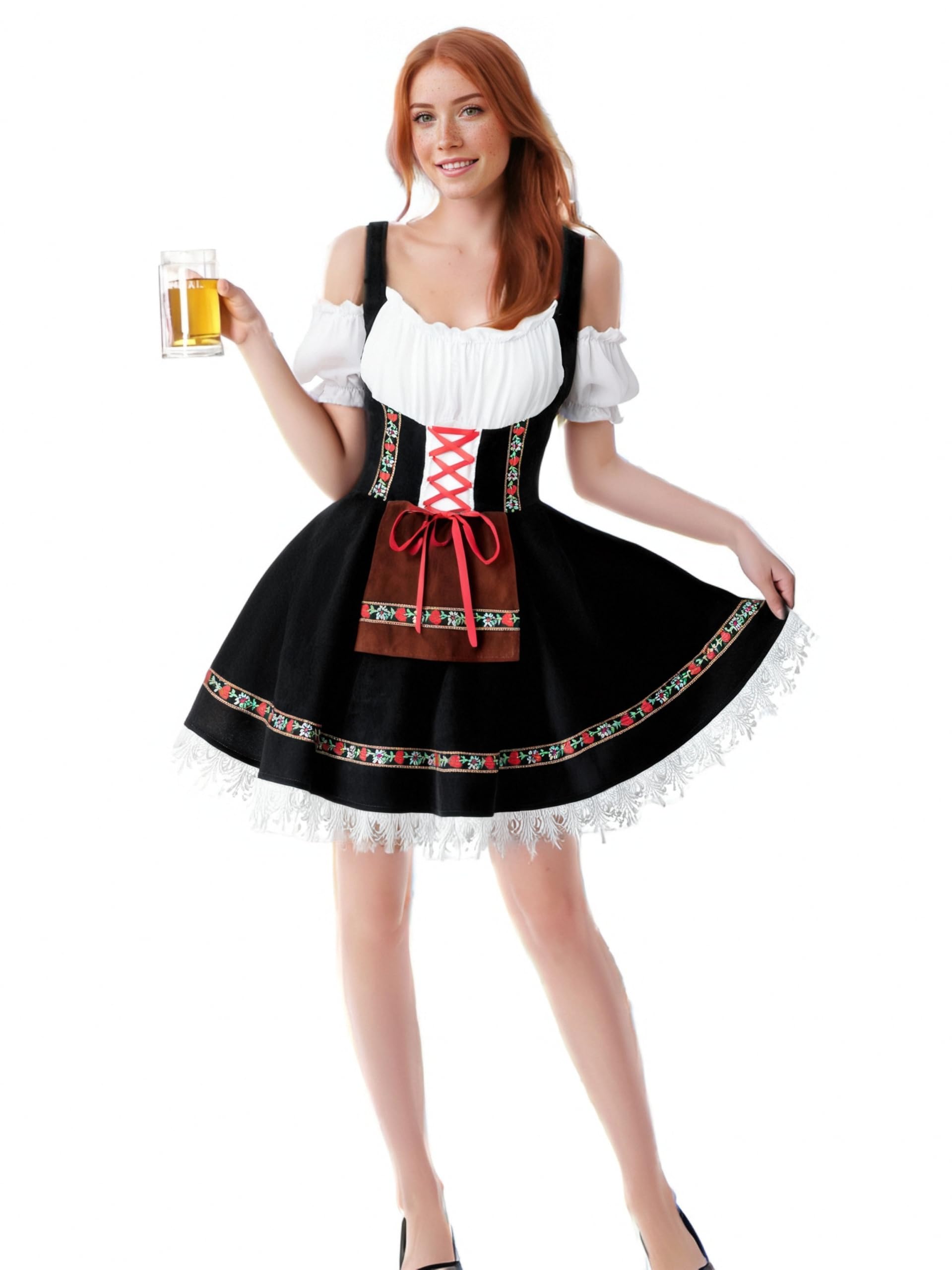 Photo 1 of TOONRAIN Black Oktoberfest Women Dirndl Dresses Beer Costume Halloween Maid Cosplay (M)