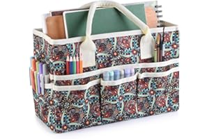 E-WEICHEN Craft Organizer Tote Bag Art Storage Caddy with Multiple Pockets Storage Containers for Art,Craft,and Office Supplies Storage Floral Texture