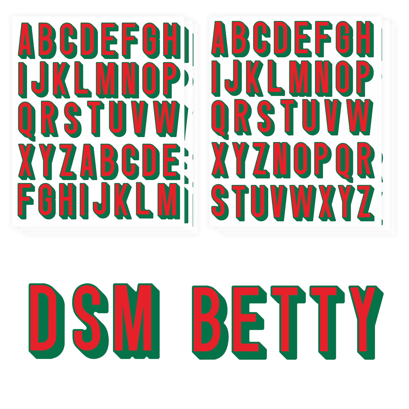 234 pcs Custom Name Initial Letter Stickers, 6 Sheets Shadow Vinyl Monogram Decal, Personalized Alphabet Waterproof Stickers for Water Bottle, Laptop, Notebook, Tumbler, Phone, Luggage (Red Green)