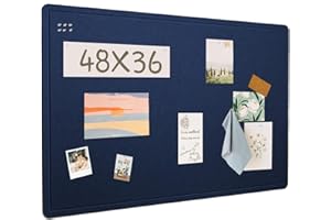 LIGHTOMORROW Large Bulletin Board, 48 x 36 inches Felt Board Decorative Pin Board, 4' x 3' Cork Board Alternative for Wall, Foldable Photo Board Self-Adhesive Vision Board Mood Board with 20 Pushpins Dark Blue