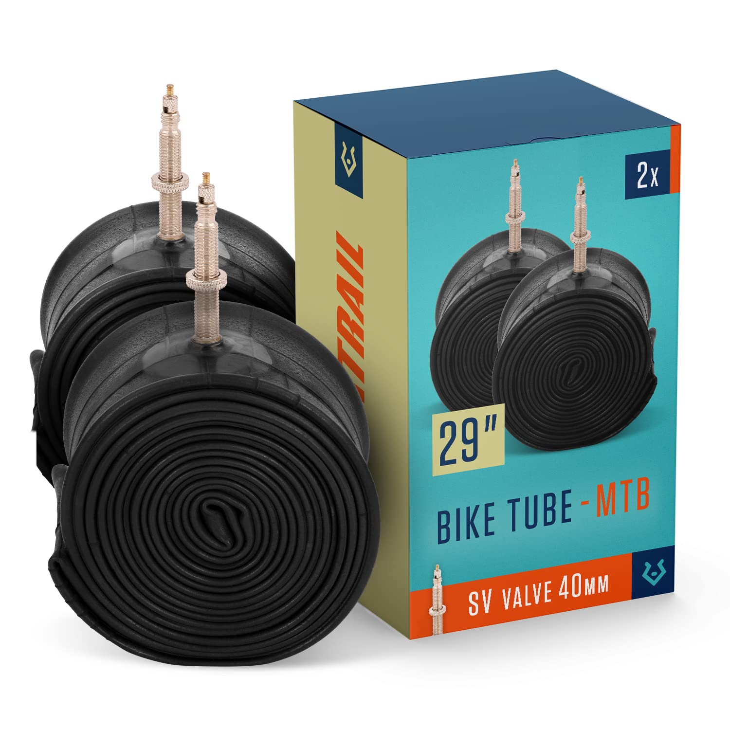 Alphatrail 29 Inch Inner Tube Mountain Bike - Presta Valve (SV 40 mm) - Heat-Molded Butyl - 2-Pack with Mobility Guarantee