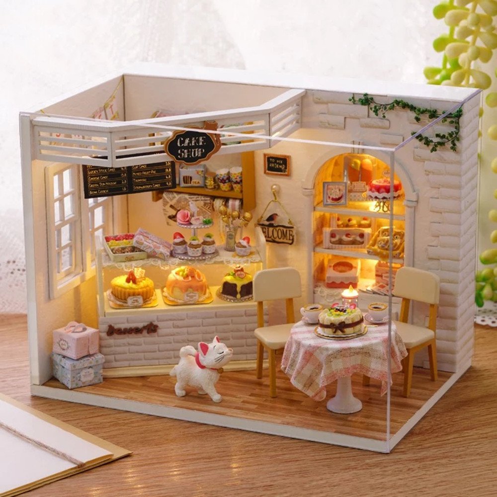 Kisoy Romantic and Cute Dollhouse Miniature DIY House Kit Creative Room Perfect DIY Gift for Friends,Lovers and Families(Cake Diary)Plus Dust Proof Cover