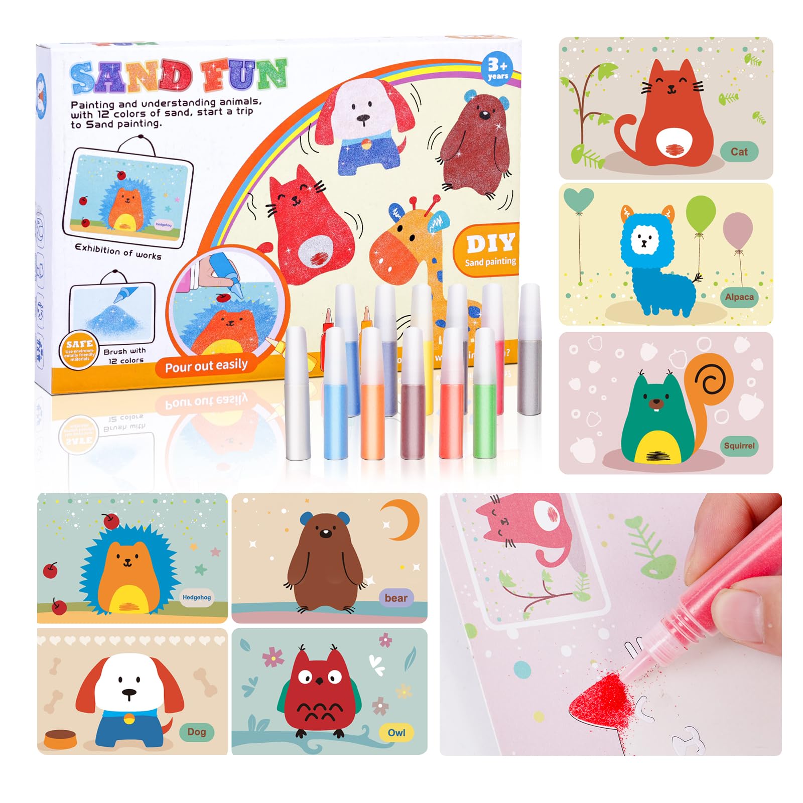 Photo 1 of Colorful Sand Art Kit Crafts for Kids Ages 4-8,12 Colored Sands,16 Animal Sand Art Pictures - DIY Crafts Set for Girls and Boys,Arts and Crafts for Kids Ages 8-12