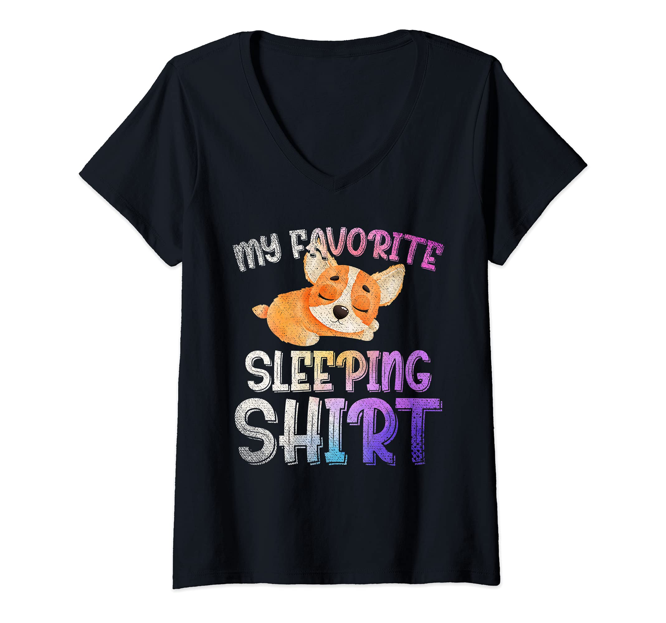 Womens My Favorite Sleeping Shirt Cute Animal Lazy Pet Dog Sleeping V-Neck T-Shirt