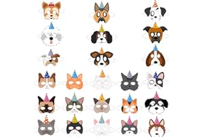 Shalve 24 Pack Animal Masks Dog Cat Themed Birthday Party Favors Carnival Decorations Role Play Photo Booth Props
