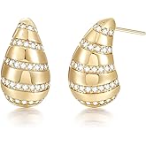 SHINYSO 14K Gold Plated Teardrop Hoop Earrings for Women Chunky Trendy Cubic Zirconia 925 Sterling Silver Post Hypoallergenic Earring