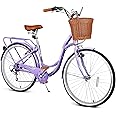 EISYROOD 26 Inch Beach Cruiser Bike for Women, Hybrid Womens Bike with 7 Speed, Adjustable Seat, Lightweight Women Beach Cruiser Bike with Anti-Skid Tires, V-Brakes