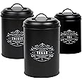 Baie Maison Large Black Kitchen Canisters Set of 3 - Farmhouse Canister Sets for Kitchen Counter - Coffee Tea Sugar Container Set - Rustic Kitchen Canisters for Countertop - Metal Kitchen Decor Jars