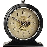 LauderHome 5-Inch Vintage Retro Old Fashioned Decorative Desk Clock with Nightlight , Quartz Analog Large Numerals , Battery Operated, Loud Alarm Clock