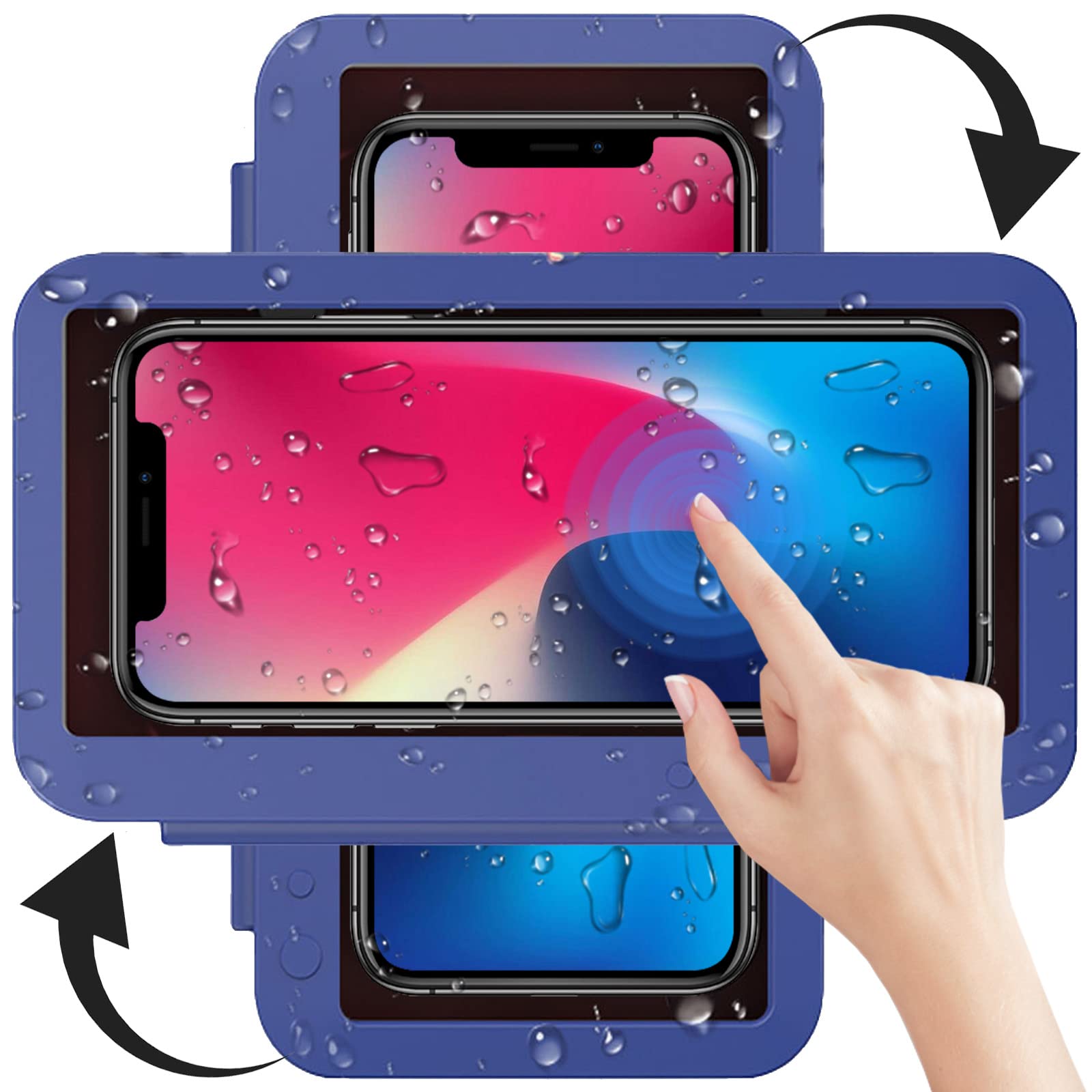 QeeHeng 360 Rotating Shower Phone Holder Waterproof Case, Wall Mount Phone Holder Anti-Fog Touch Screen for Shower Bathroom Mirror Bathtub, Up to 7 inches Cell Phones