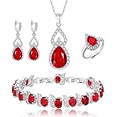 EleQueen Jewelry Set for Women Bridal Bridesmaid, Teardrop Cubic Zirconia Necklace Open Ring Earrings Bracelet Sets, Wedding/Anniversary/Valentine's Day/Mother's Day Gift for Brides/Wife/Mom