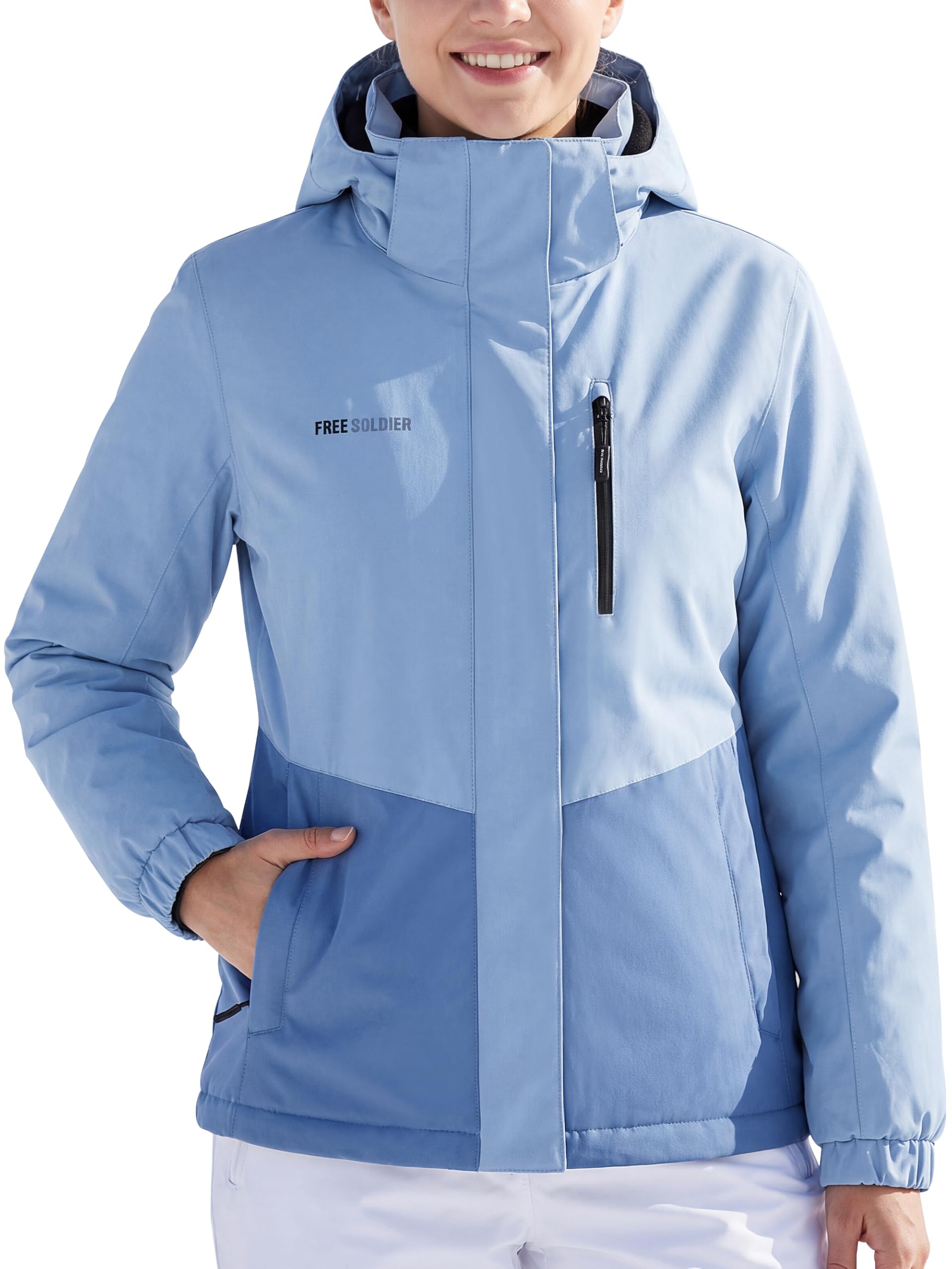 Photo 1 of FREE SOLDIER Women's Waterproof Ski Jacket Fleece Lined Warm Winter Snow Coat Windproof Hooded Raincoat (Blue,L)