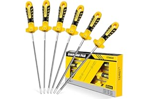 TARIST 6PCS Chainsaw File with Handle - Includes 5/32", 3/16", 7/32" Round Files, Professional Chain Saw Sharpening Files