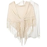 Verdusa Women's Fringe Shrug Sweaters Shawl Front Warp Cardigan Hollow Out Knitted Shawl Wraps