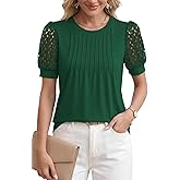 LUXVEER Women's Dressy Casual Blouses Puff Short Sleeve Lace Pleated Tops Business Work Shirts 2026 Trendy Summer T Shirt