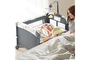 5 in 1 Infant Newborn Baby Crib,Bedside Sleeper,Baby Bassinet,Bedside Cribs with Mattress,Portable Travel Crib