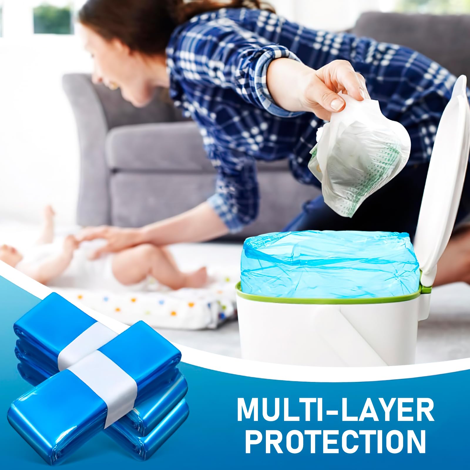 Nappy Bin Refills, 10PCS Nappy Disposal Bags Disposable Diaper Pail Plastic Bags, Diaper Bag Refills Compatible with Angelcare/Tommee Tippee Sangenic and Platex Diaper Genie Diaper Pail, Blue