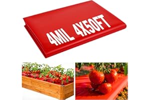 4x50Ft 4 Mil Red Plastic Garden Mulch - UV-Resistant, USDA-Proven to Increase Tomato Yields, Weed Control Soil Warmer with Dr