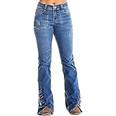 Flamingals Women's Bootcut Jeans Low Waist Vintage Casual Ripped Button Split Hem Stretchy Boot Cut Flare Denim Jeans