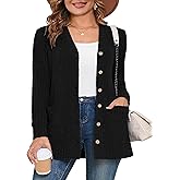 AusLook Plus Size Women Cardigan Long Sleeve Open Front Button Down Lightweight Casual Sweater with Pockets 1X-5X