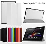 Sony Xperia Z4 Tablet ケース 【KuGi】 高品質　超薄型　超軽量　マグネット開閉式 　Sony Xperia Z4 Tablet 専用 カバー　docomo Xperia Z4 Tablet SO-05G 対応　高級PU レザー ケース (Sony Xperia Z4 Tablet, ホワイト)