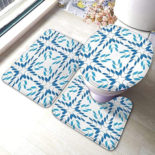 Aubrdon Badematte 3-teiliges Set Teppichblumen Blue Pattern Pad