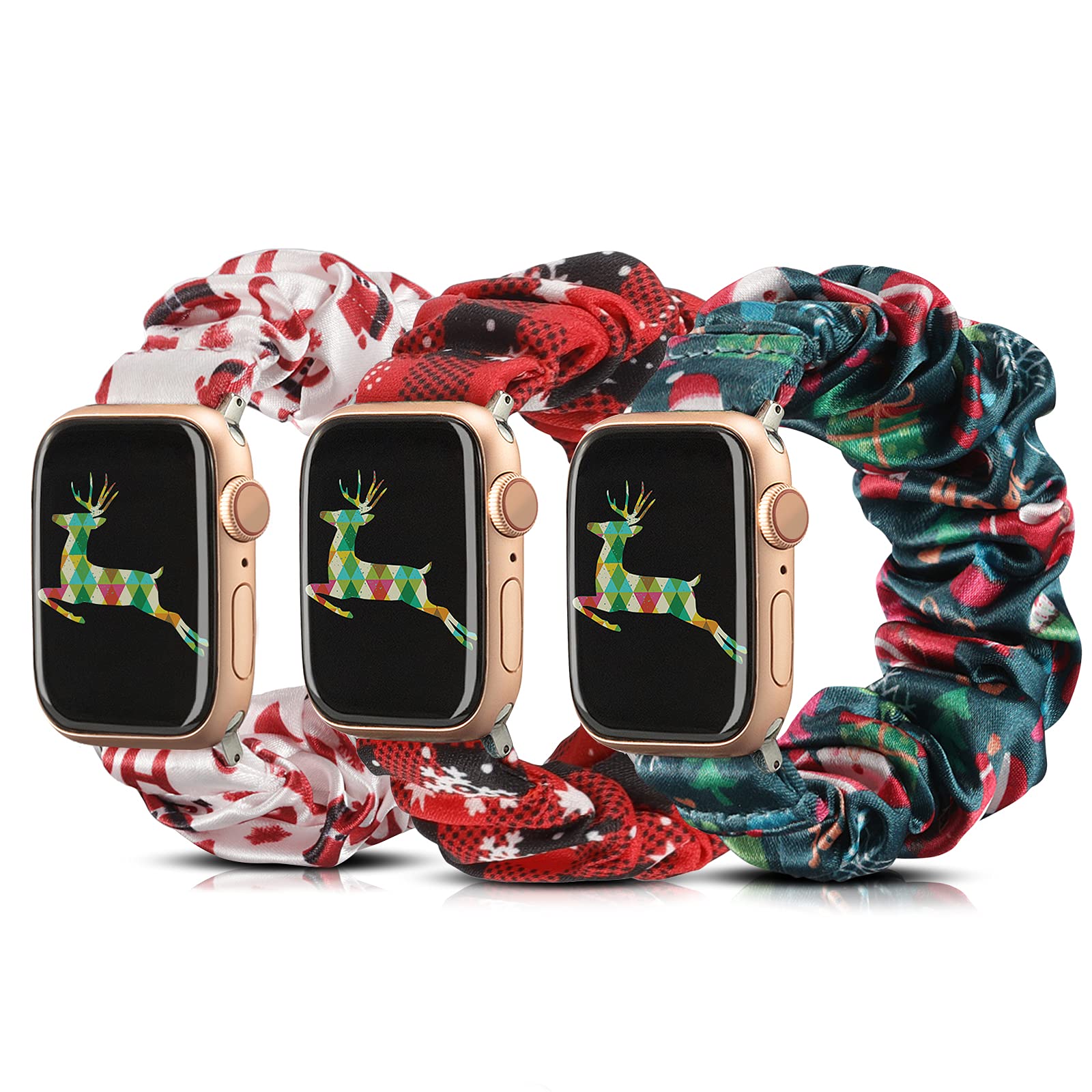 TOYOUTHS 3 Pack Compatible with Apple Watch Band Scrunchies Women 42/44/45/46/49mm Christmas Theme Stretchy Elastic Cloth Fabric Strap Bracelet for iWatch Series 11 10 9 8 7 6 5 4 SE/Ultra 3 2 1, S