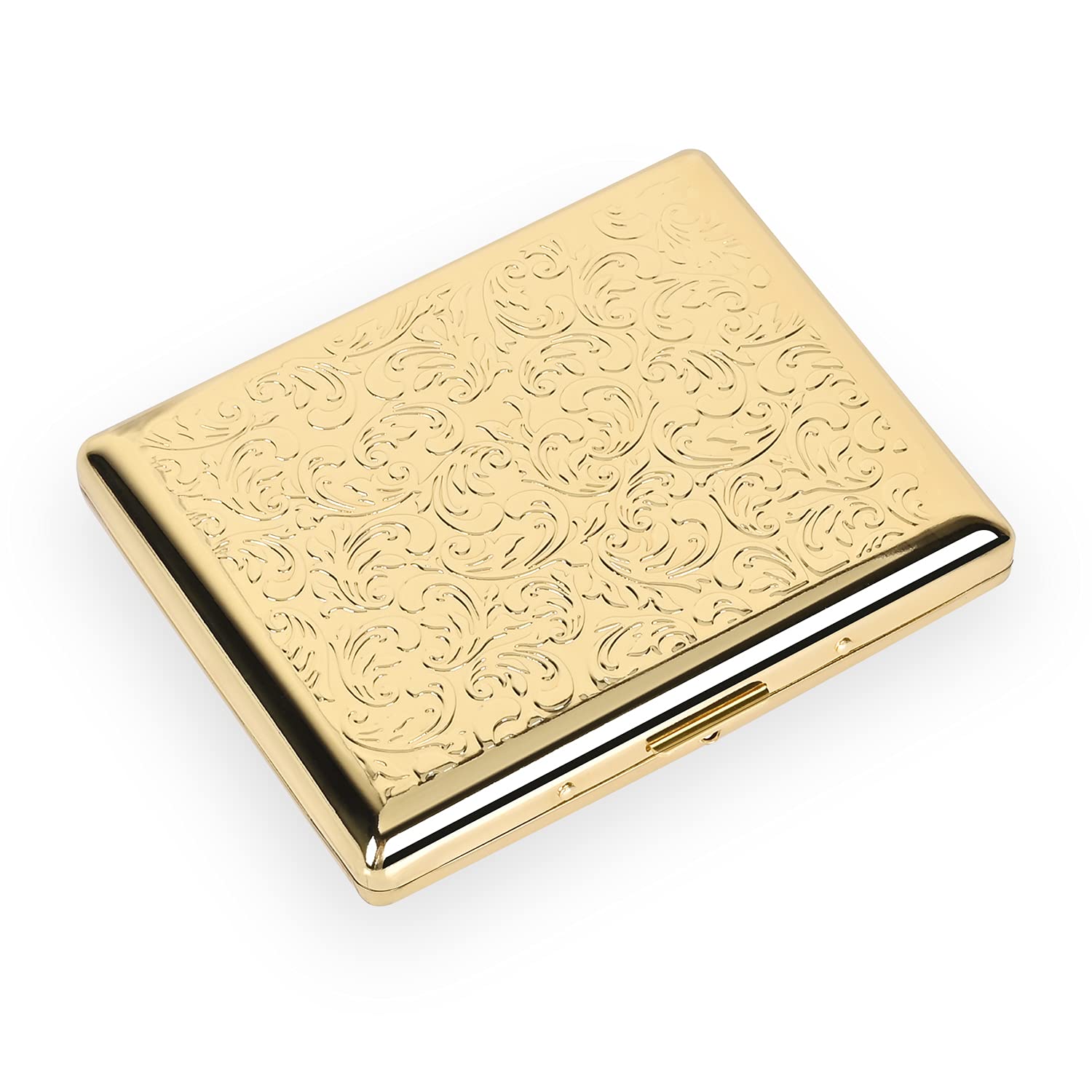 Metal Cigarette Case for Women and Men, Portable Double Sided Spring Clip Open Cigarette Case/Box， Holds 18-20 100mm Cigarettes (Champagne-gold)