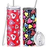 Zopeal 2 Pieces Valentine's Day Gift for Women Red Heart Tumbler Cups for Girlfriend Wife Anniversary 20 Oz Stainless Steel Double Wall Insulated Coffee Mug Water Bottle with Lid Straw and Brush