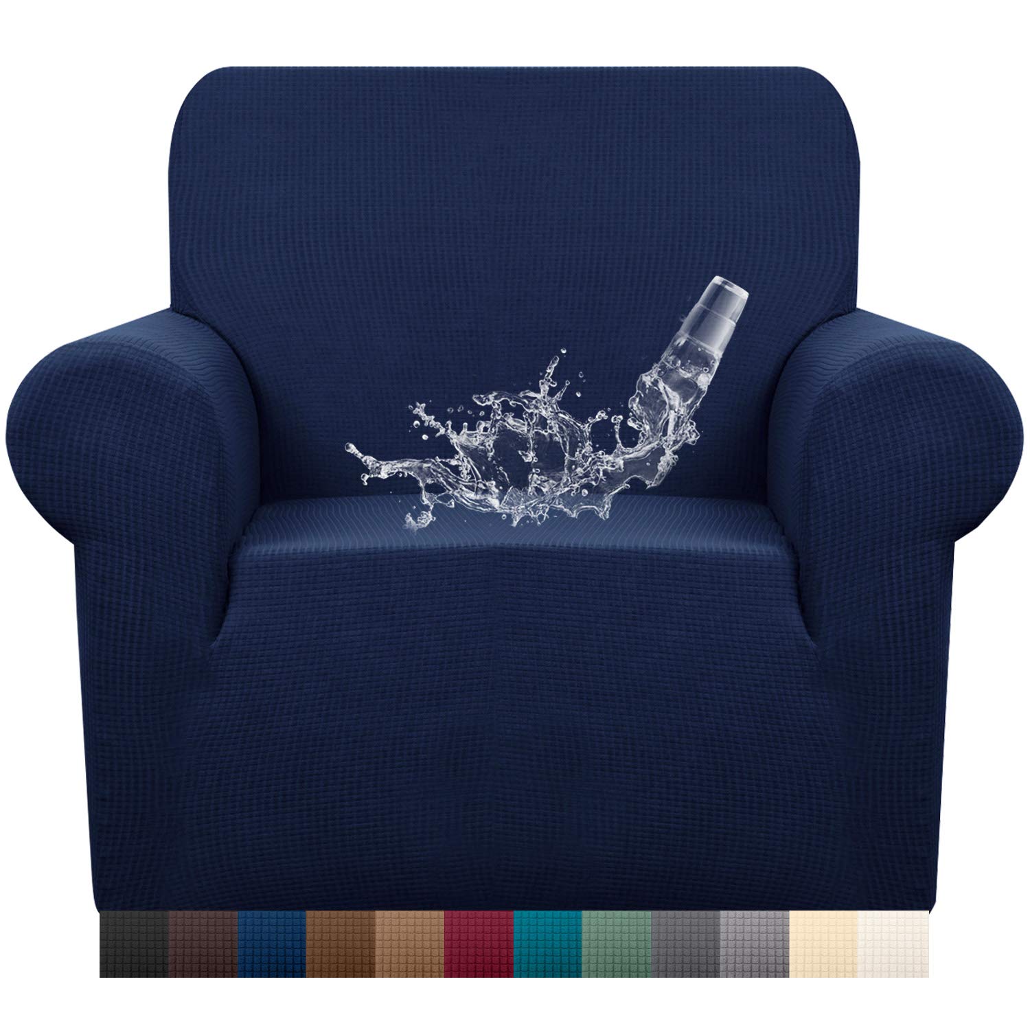 Granbest Premuim Water Repellent Armchair Covers 1 Piece Stretch Chair Slipcover for Living Room Non Slip Chair Protector Jacquard Sofa Cover 1 Seater Chair Covers (1 Seater, Navy Blue) โ image 1