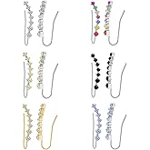 FUTIMELY 6Pcs Ear Cuffs Climber Hoop Earring for Women MultiColor S925 Sterling Silver Cartilage Earrings Sparkling Cubic Zirconia Ear Cuffs Piercing Jewelry Gift for her
