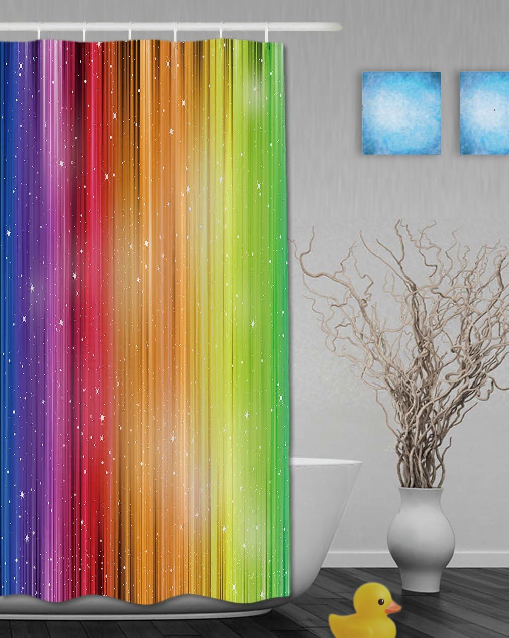 Watercolor Rainbow Stripes Design Bathroom Shower Curtains Waterproof Midewproof Polyester Fabric 72"x36"Inch