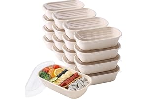 NROZIET 50 Pack Meal Prep Containers with PP Lid, 23oz Disposable Take Out Food Containers, Microwave Safe Cardboard Bagasse 