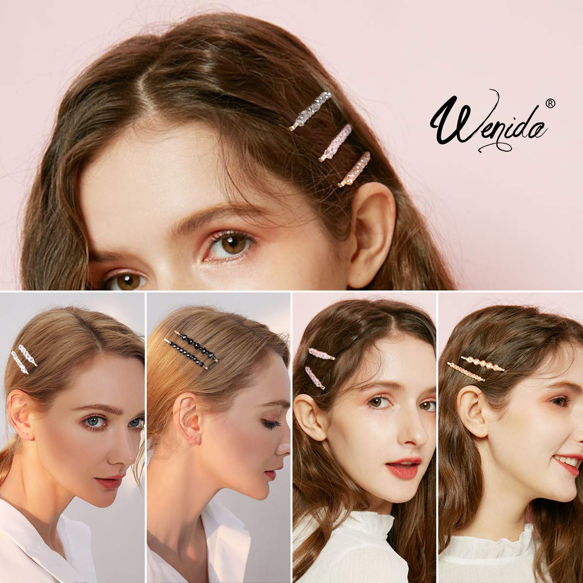 Hair Clips Wenida 10 Pieces Fashion Crystal Metal Hair Pins Barrettes Bobby Pins Decorative Hair Styling for Women Girls : Beauty