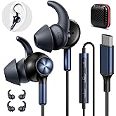 APETOO USB-C Wired Earbuds with Anti-Fall/Hurt Wingtips for iPhone 17 Pro Max 16 15/iPad/Samsung/Android, Microphone & Volume Control, Pure Stereo Bass, Sweatproof in-Ear Type C Earphones for Running