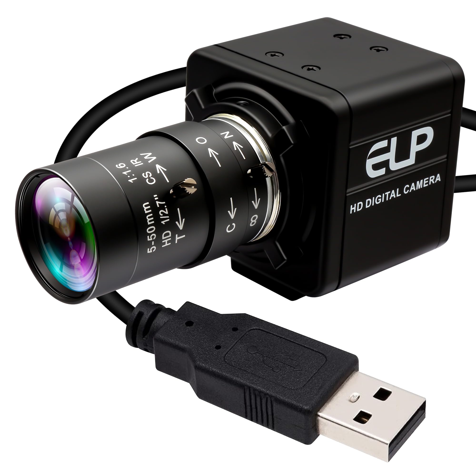 ELP FHD 1080P Zoom Webcam with 5-50mm Variable Focus Lens,2MP IMX323 Sensor Web Camera Plug & Play,0.01Lux Low Illumination Laptop PC Camera USB2.0 for Windows/Linux/Raspberry Pi USBFHD06H-MFV(5-50)