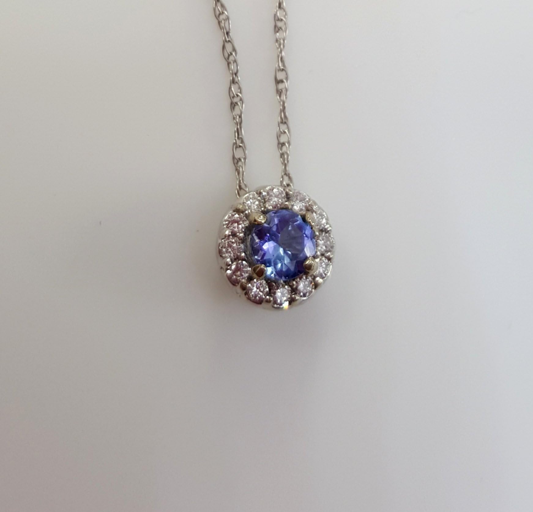 AA .40 Carat Untreated Tanzanite and .25 tcw Diamond Pendant on Solid 14Kt White Gold