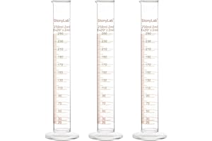 StonyLab 3-Pack Borosilicate Glass 250ml Heavy Wall Graduated Cylinder Measuring Cylinder, 250ml