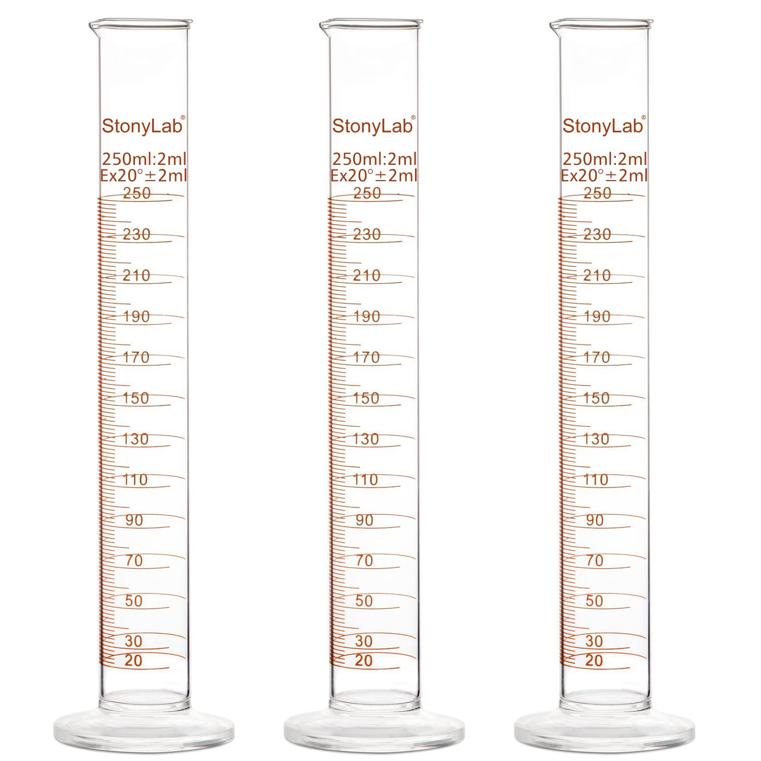 StonyLab 3-Pack Borosilicate Glass 250ml Heavy Wall