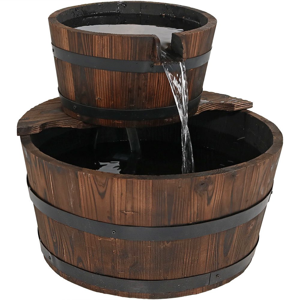 Water Fountain Rustic Stacked Wooden Bowls Outdoor Patio Garden or