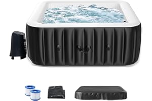 LILYPELLE 4-6 Person Inflatable Hot Tub, Square Portable Hot Tub with 130 Bubble Jets, Large Outdoor Spa Bathtub Set with Heater Pump, Filter and Insulated Cover, 73" X 73" X 25"