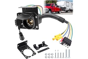 RUIBAPA 7 Pin Trailer Connector, 4 to 7 Pin Trailer Plug, 4-Way Flat to 7-Way RV Blade and 4-Way Flat Female End Trailer Socket Wiring Adapter Connector Kit, 7 and 4 pin Trailer Connector, 7 Way Trailer Plug