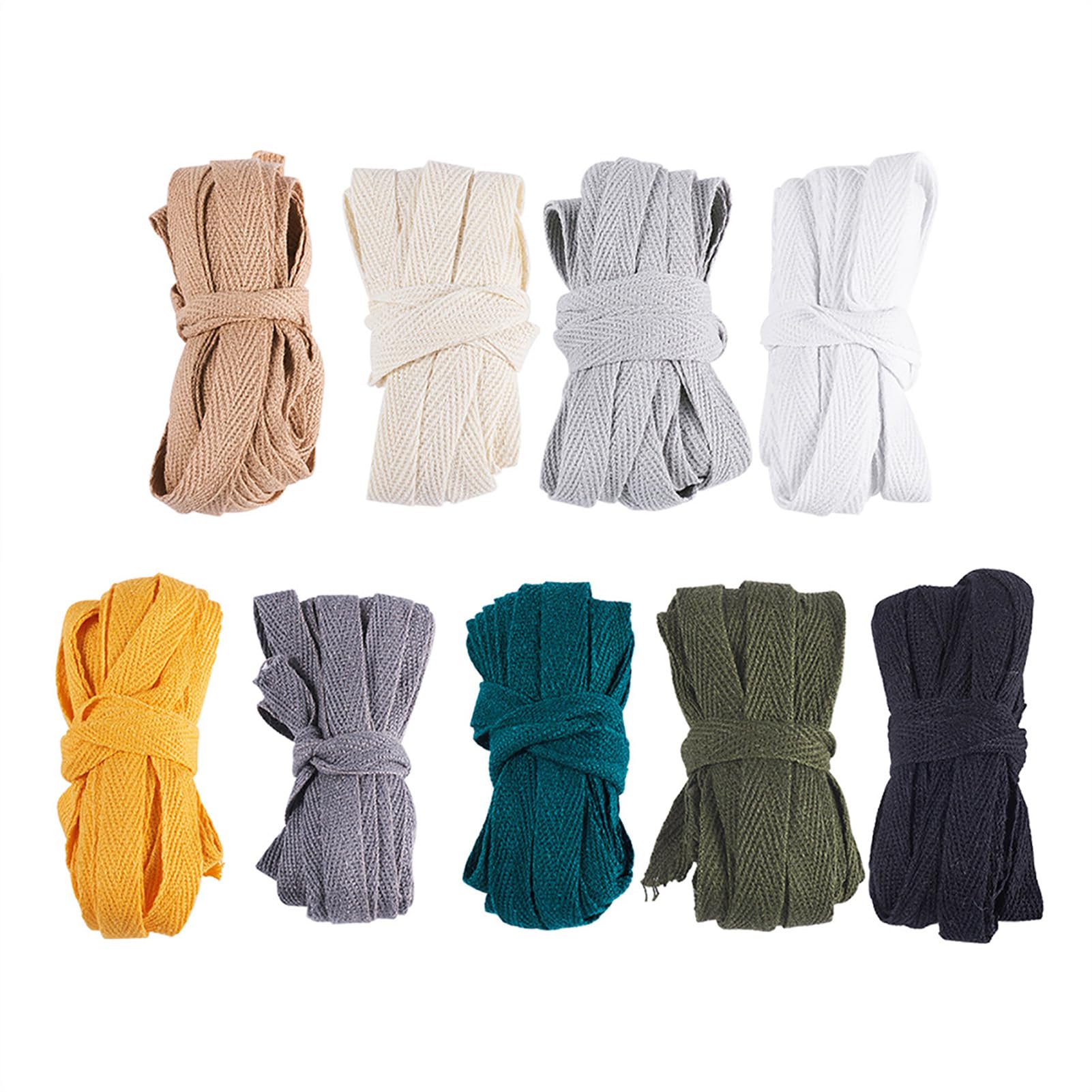 PandaHall 45 Meters 10mm Cotton Bunting Tape 9 Colors Twill Tape Herringbone Ribbons for Sewing Dressmaking Alterations Craft