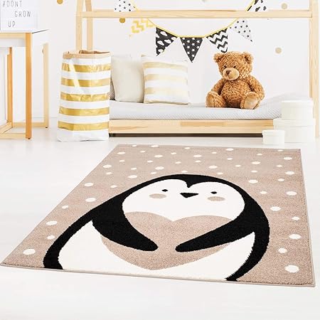 Carpet City Kinderteppich Bubble Kids Flachflor Mit Pinguin Herz Weiss Gepunktet In Beige Fur Kinderzimmer Grosse 80x150 Cm Amazon De Kuche Haushalt