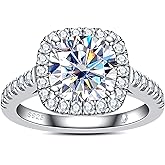 AnuClub Princess/Cushion/Oval Cut Moissanite Engagement Rings 3-3.884cttw D Color VVS1 925 Sterling Silver 3 Rows Vintage Halo Wedding Promise Statement Rings for Women with Certificate