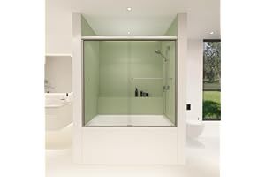 ENSO SENKA Bathtub Shower Door 60 x 57 in. Double Sliding Glass Shower Doors with 1/4'' Clear Glass Bathroom Door Stand up Shower Enclosure in Brushed Nickel