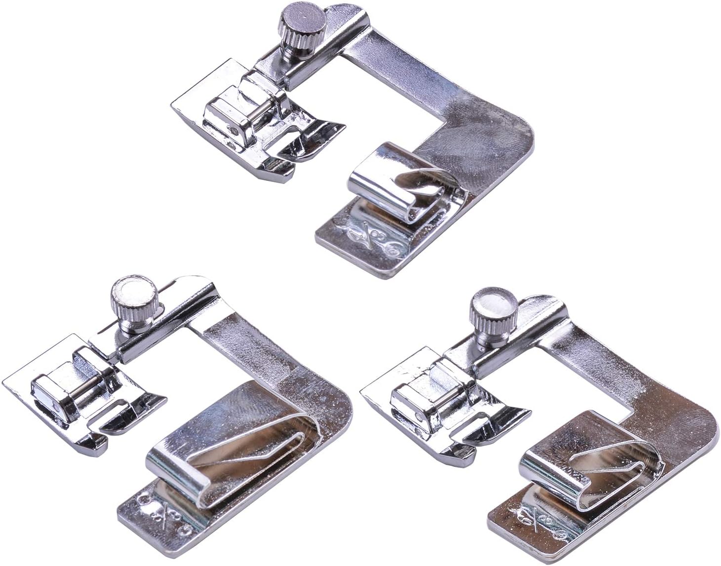 eMingo 3 Sizes (1/2'',3/4'',1'') Wide Adjustable Rolled Hem Presser Walking Hemmer Foot Set Low Shank Sewing Machine, Singer, Baby Lock, Brother, Janome, etc