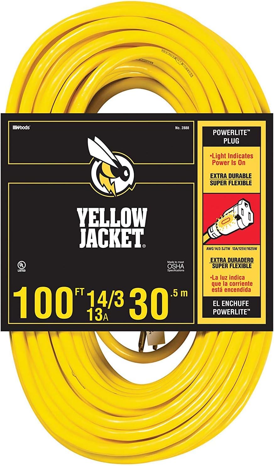 Yellow Jacket GIDDS-283431 2888 Contractor Extension Cord with Lighted Ends, 100 Foot