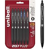 uniball&trade; 207 Plus+ Gel Pens, Assorted Ink, 0.7mm Medium Point, 6 Count | Retractable, Faster-Drying, Smooth Writing, Smear-Resistant, uni Super Ink&trade; Plus+