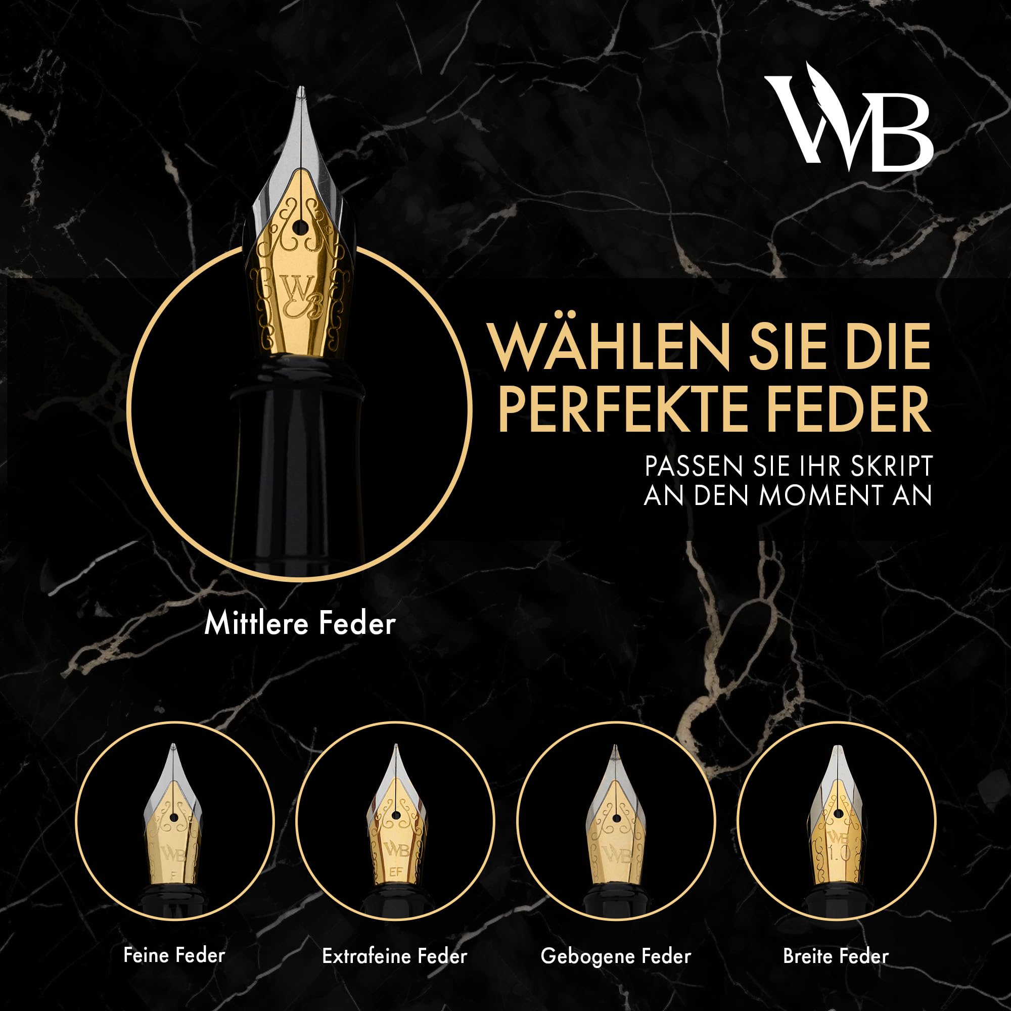 Wordsworth & Black Füllfederhalter Set, mittlere Spitze, inklusive 24 Tintenpatronen und Kolbenkonverter, Geschenkbox, Kalligraphie, glattes Schreiben, Chrom-Schwarz 4